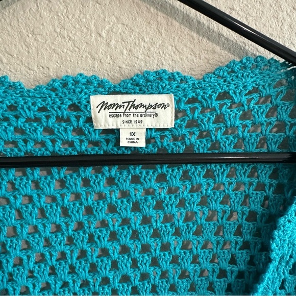 Vintage Norm Thompson Linen Blend Crochet Cardigan - Picture 5 of 6